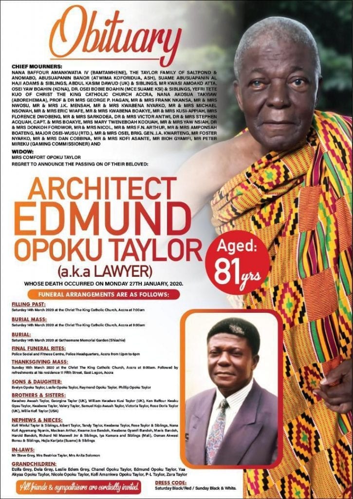 The late Architect Edmund Opoku Taylor a.k.a Lawyer 81 years