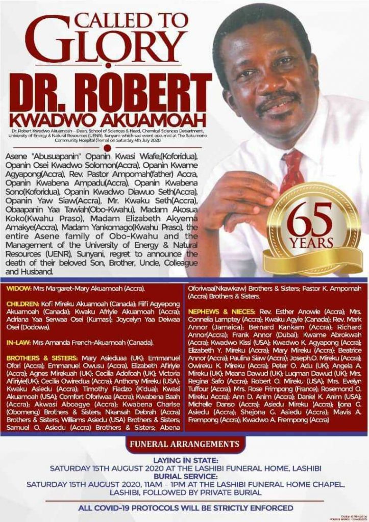 The late Dr Robert Kwadwo Akuamoah (1955 - 2020)