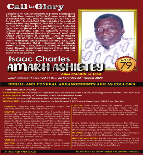 The late Isaac Charles Armah Ashietey a.k.a Falcon or I.C.A (1941 - 2020)