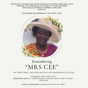 Mrs. Cecilia Agyeiwaa Campbell a.k.a Mrs. Cee | R.I.P Ghana