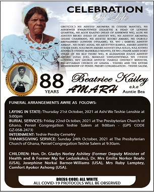 The late Beatrice Kailey Amarh a.k.a Auntie Bea 1933 2021