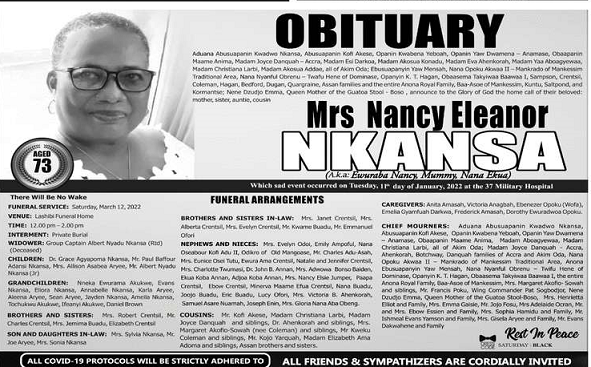 Mrs. Nancy Eleanor Nkansa a.k.a Ewuraba Nancy/ Mummy/ Nana Ekua