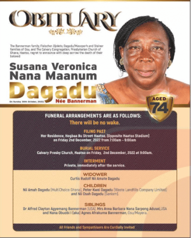 The late Susana Veronica Nana Maanum Dagadu (1948 - 2022)