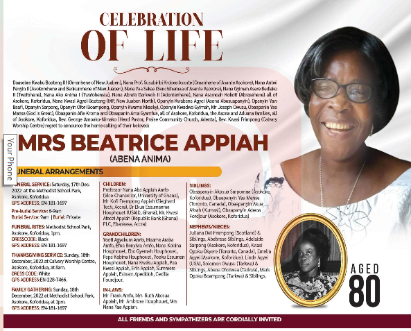 The late Mrs Beatrice Appiah a.k.a. Abena Anima 1942 2022