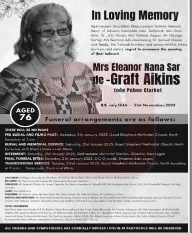 The late Mrs Eleanor Nana Sar de-Graft Aikins (1946 - 2022)