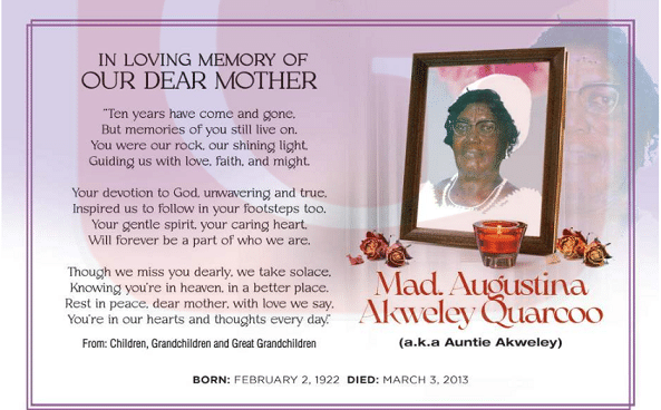 Madam Augustina Akweley Quarcoo a.k.a. Auntie Akweley